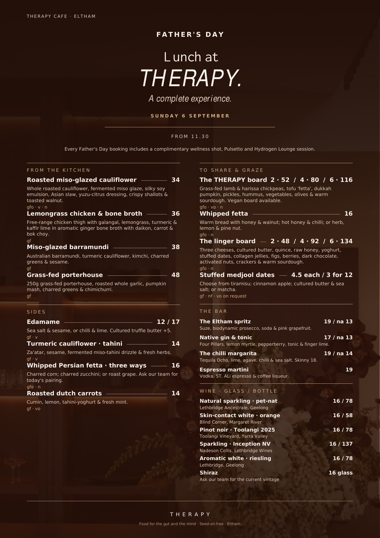Father's Day lunch menu